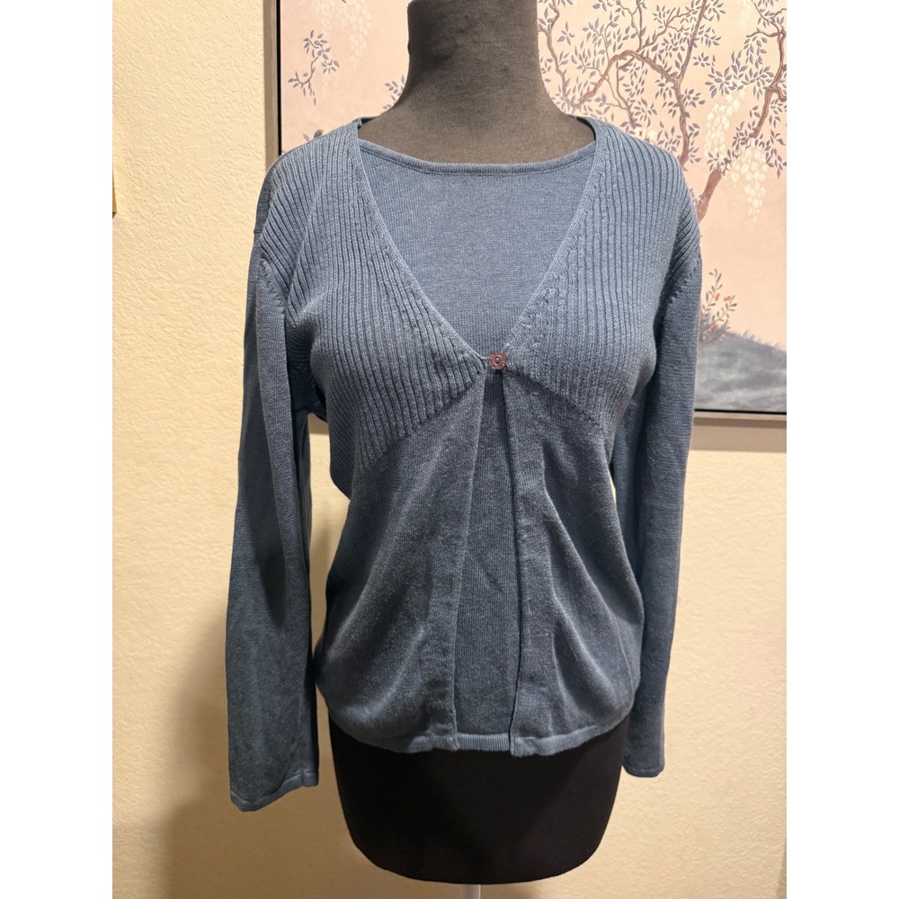 Vintage Sag Harbor Petite Blue 2 Piece Sweater Set Cardigan Shell Large